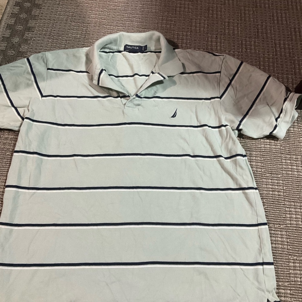 Nautica Blue Striped Polo Shirt Classic Casual Wear